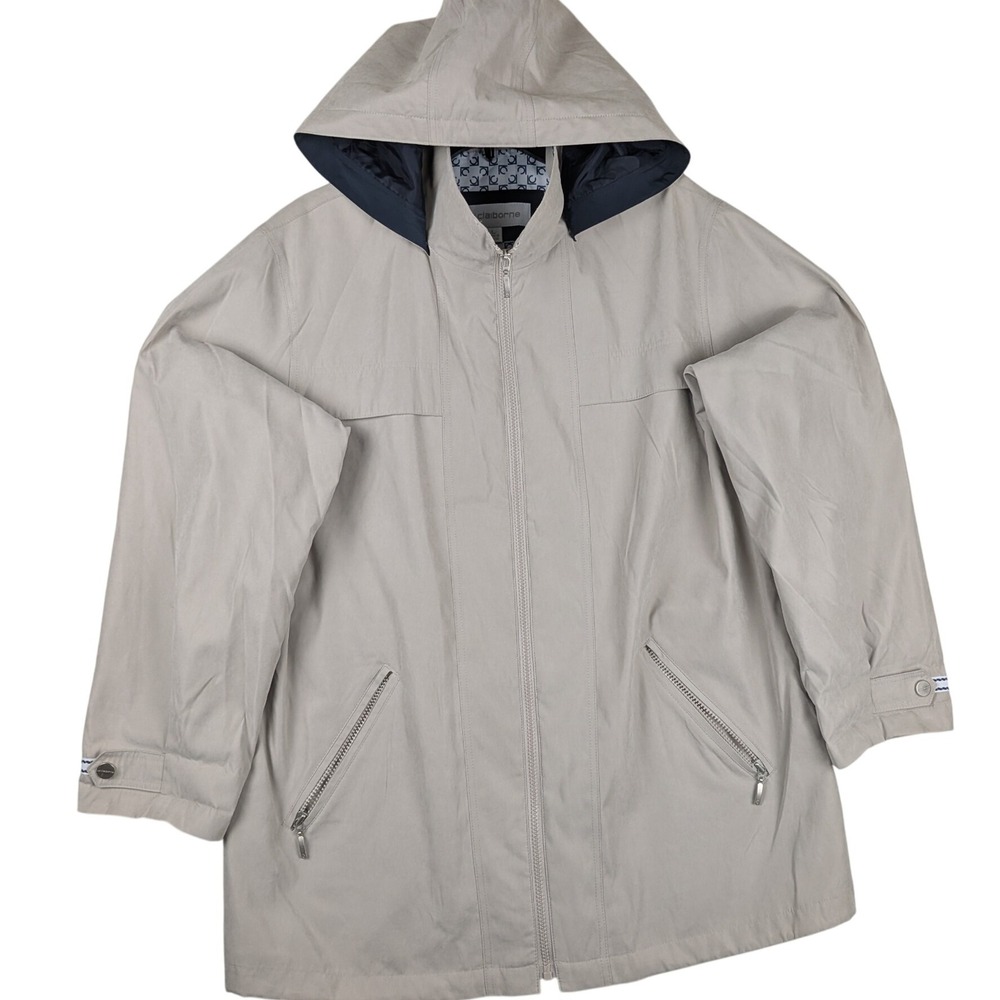 Liz‎ Claiborne Women's Khaki Hooded Rain Jacket Size L